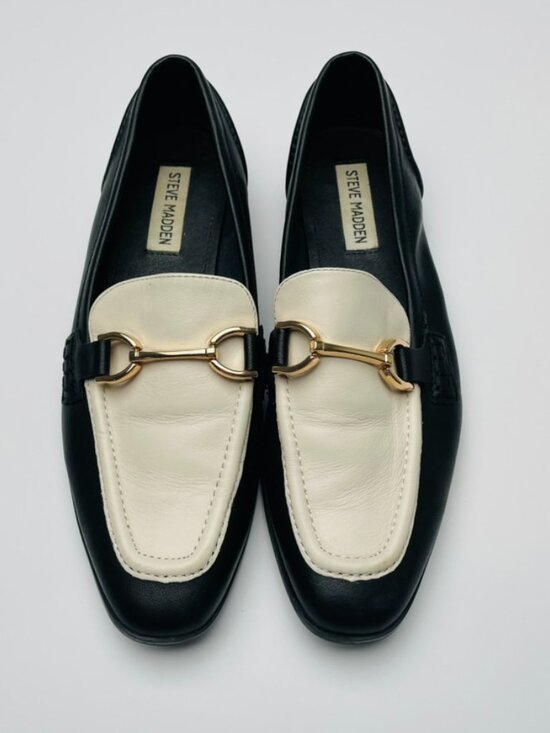 Steve Madden Shoes - Steve Madden Carrine Black Cream Leather Two Tone Bit Loafers Womens 8.5 M
